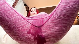 A petite girl with a red head gets horny and plays with her ass