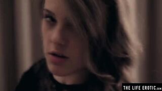 A girl with stunning features plays with milk from her breasts