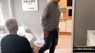 An old fart fucks German amateur in the kitchen, right in front of his wife