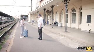 A cute girl is meeting Hunter at the train station to earn some cash