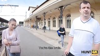 A cute girl is meeting Hunter at the train station to earn some cash