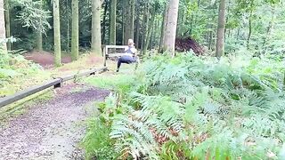 A hot jogger gets fucked outdoors by two strangers in the woods