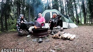 POV of two hot poly wives getting fucked in the wilderness by their guy