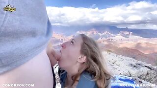 A hiking adventure turns into a hot session with a busty blonde on a cliff