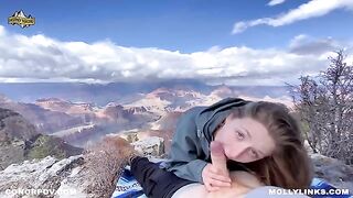 A hiking adventure turns into a hot session with a busty blonde on a cliff