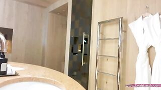 Leah Meow was fucked by a huge cock in the hotel room