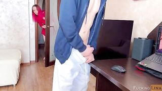 He was caught with a raging hard-on, his stepsis got him to cum