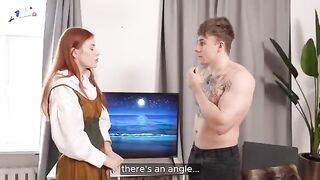A tailor's shop turned into a scene of intense passion with a fiery redhead