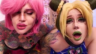 Purple Bitch and her friend have an anal sex party with a young guy