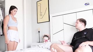 Stepsister caught peeking at her stepbrother jerking off in the closet, they get intimate