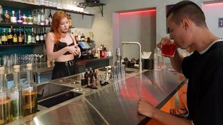 The hot bartender served not only drinks, but also sex skills