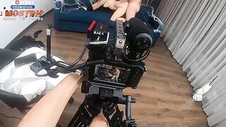 Behind the Scenes: A beautiful blonde with fake boobs enjoys rough sex