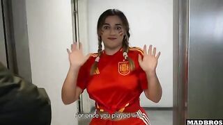 A Spanish supporter with a big ass gets fucked in the anal and DP in the parking lot
