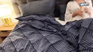 A stepson fucks his stepmom on a rainy night, sharing bed