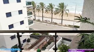 The couple engaged in sex on the balcony, right in front of passers-by