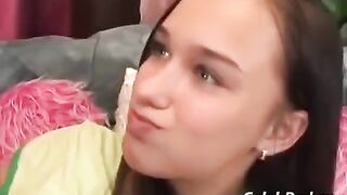 Sexual girl has sex with her adult friend on the couch