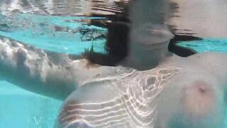 Fella Masturbates a dildo while swimming in the pool