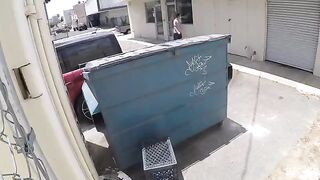 Nude behind the garbage tank captured by a hidden camera
