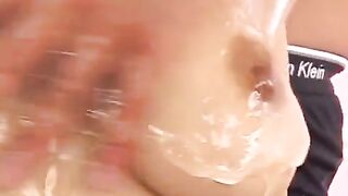 Japanese girl makes love with her boobies oiled