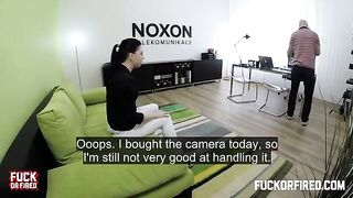 Casting agent fucked brunette on the table with a hidden camera rolling