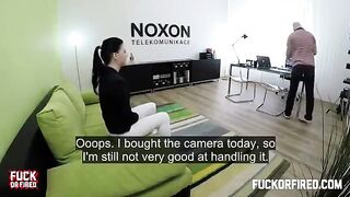Casting agent fucked brunette on the table with a hidden camera rolling
