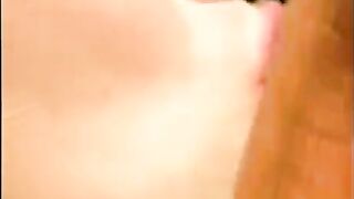 A guy made a cumshot right on the face of his girlfriend near the pool