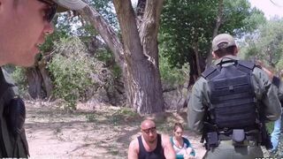 A hot grandma is getting fucked by a soldier in the pickup