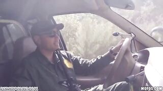 A hot grandma is getting fucked by a soldier in the pickup