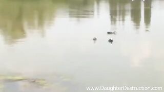 A girl made a blowjob on the pier for fun