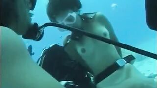 Fucking a girl with a hairy pussy underwater