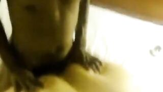 A fat woman lay down between two men and got fucked hard