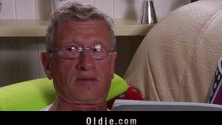 A young blonde gets excited by older men, not young ones