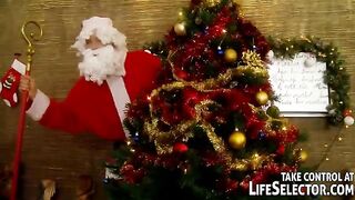 A Russian girl was fucked by five guys in the role of Santa Claus