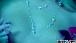 The blonde is masturbating with her favourite dildo