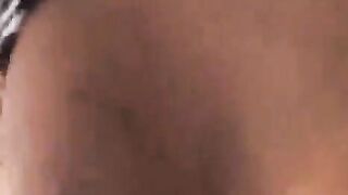 A busty brunette woman collected sperm on her lips and played with it