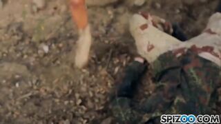 Two appetizing blondies are fucking with a guy in the abandoned warehouse