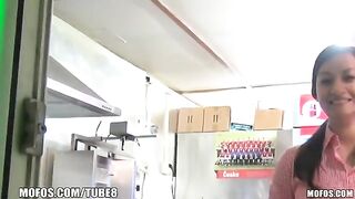 The pretty saleswoman gets fucked to get money