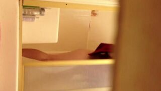A girl has no shame and takes a shower, being watched