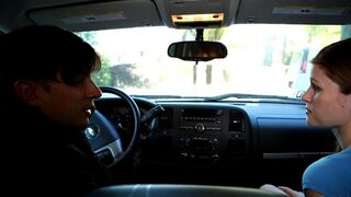 The girl became a little tired, but she did not refuse to do blowjob in the car