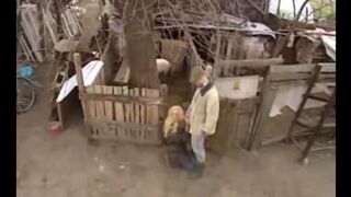 A hot Russian girl is fucking with a guy in the village
