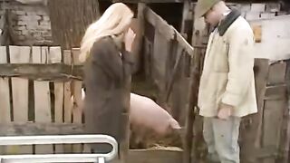 A hot Russian girl is fucking with a guy in the village