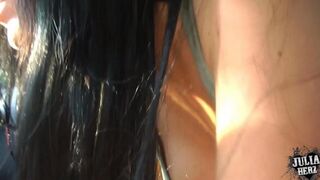 A beautiful woman has sex with her guy in his car