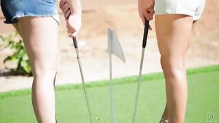 A beautiful woman is looking for a golf ball and meets a hot lesbian