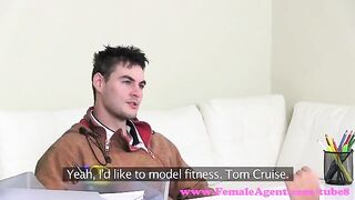 A blonde model is fucking on the couch at the casting