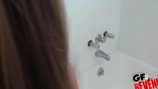 A nice woman has sex right at her home toilet, showcasing her stunning curves in a steamy POV session