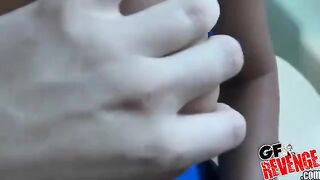 A nice woman has sex right at her home toilet, showcasing her stunning curves in a steamy POV session