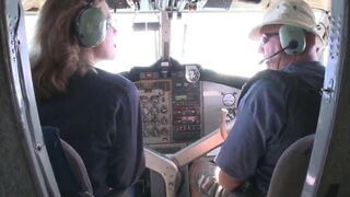 Blonde stewardess with big tits gets her pussy railed on the plane