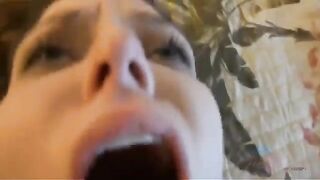 A girl passionately sucks cock her man at home and brings him to the jets of cum