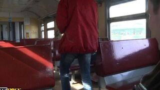 A threesome sex on the train after a pickup encounter