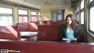 A threesome sex on the train after a pickup encounter